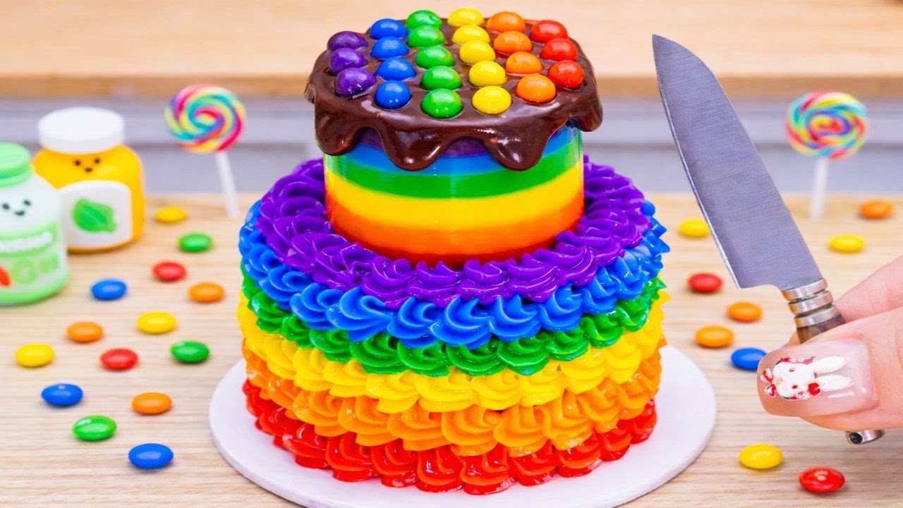 Mini Rainbow Cake Recipe With Chocolate 🌈 Satisfying Cake Decorating