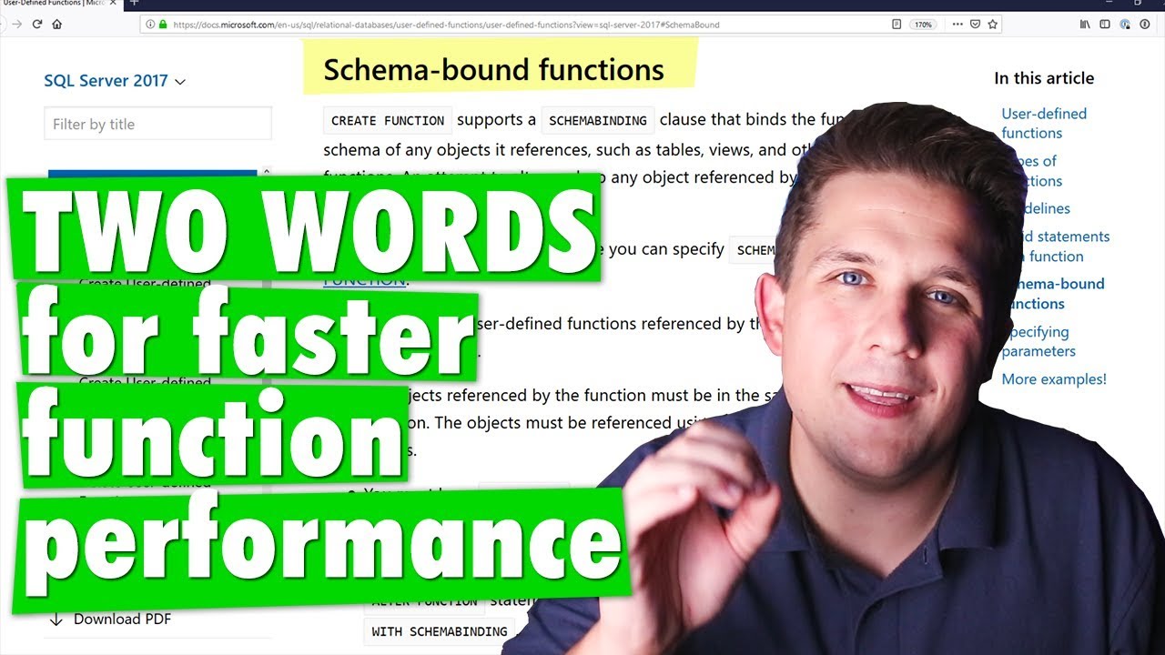 WITH SCHEMABINDING Performance for Scalar Functions in SQL Server