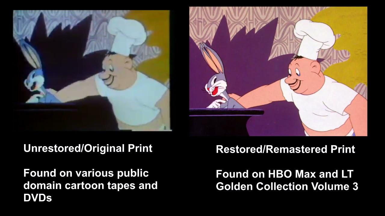 Wackiki Wabbit (1943) - restored and unrestored print comparison