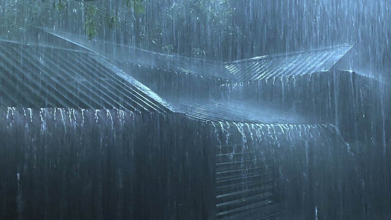 Fall Asleep to the Pounding Rain & Distant Thunder on the Faded Metal Roof in Gloomy Forest at Night