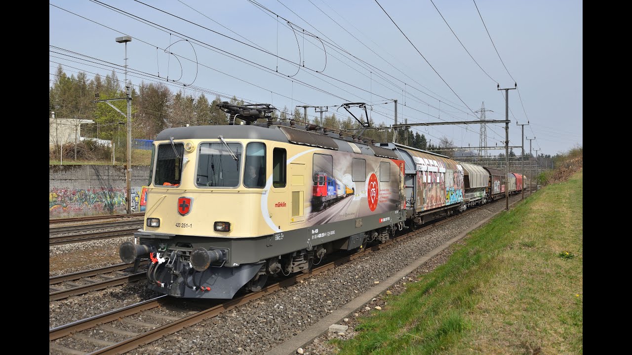 Bahnverkehr 29.3.22 Othmarsingen, Birr: Re 4/4 Jubiläumslok 175 Jahre Schweizer Bahnen, railCare, DB