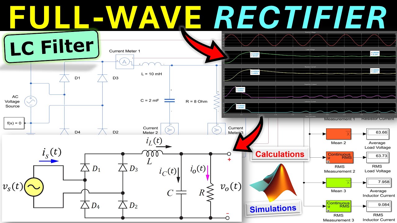 ⚡Full-Wave Rectifier - LC Filter & Resistive Load ⚡ Power Electronics Calculations & MATLAB/Simulink