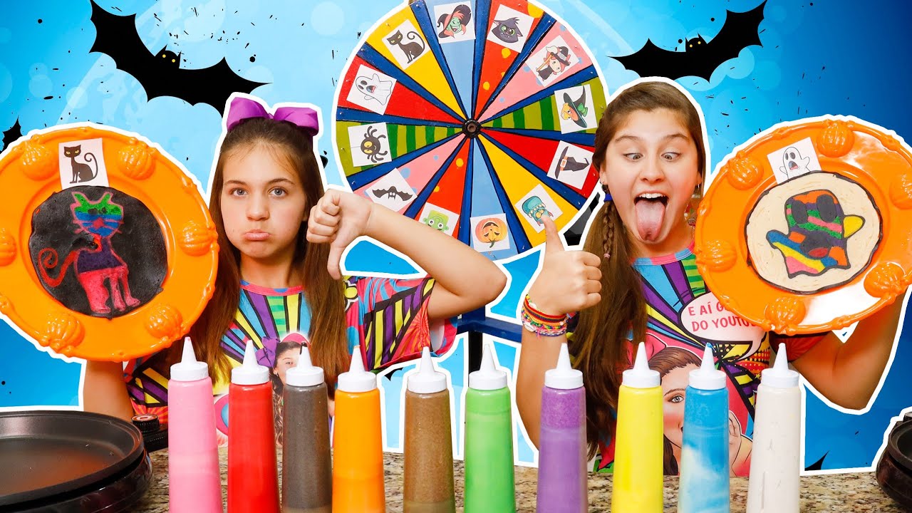 ARTE NA PANQUECA ROLETA DE HALLOWEEN | Pancake Art Challenge Mystery Wheel Halloween ☆ Mileninha ☆