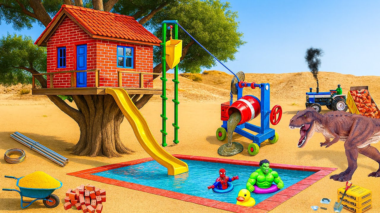DIY Construction Science Project - Build a Miniature Treehouse with Bricks After Dinosaur Attack