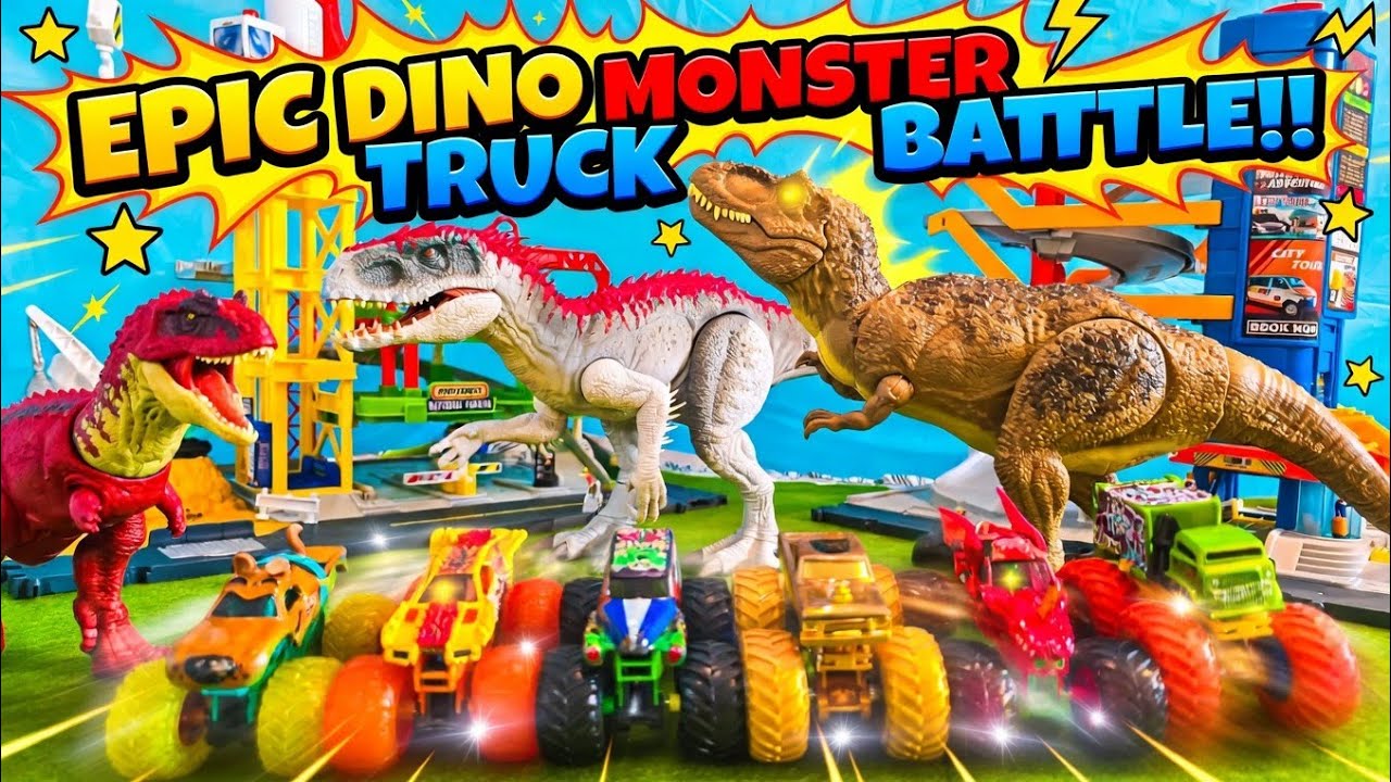 MONSTER TRUCKS vs HUNGRY DINOSAURS!😱 Epic Jumps to SURVIVE or Get EATEN!🦖🛻