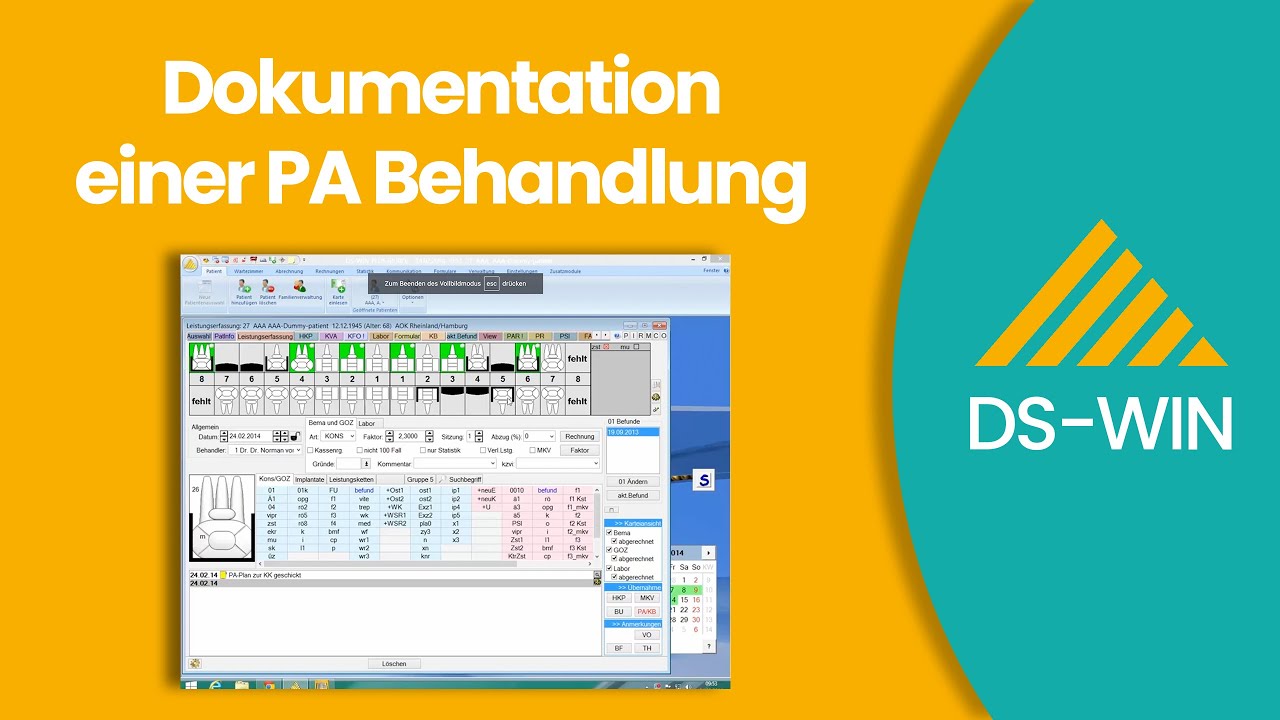 Dokumentation einer PA Behandlung bei Dampsoft DS-WIN
