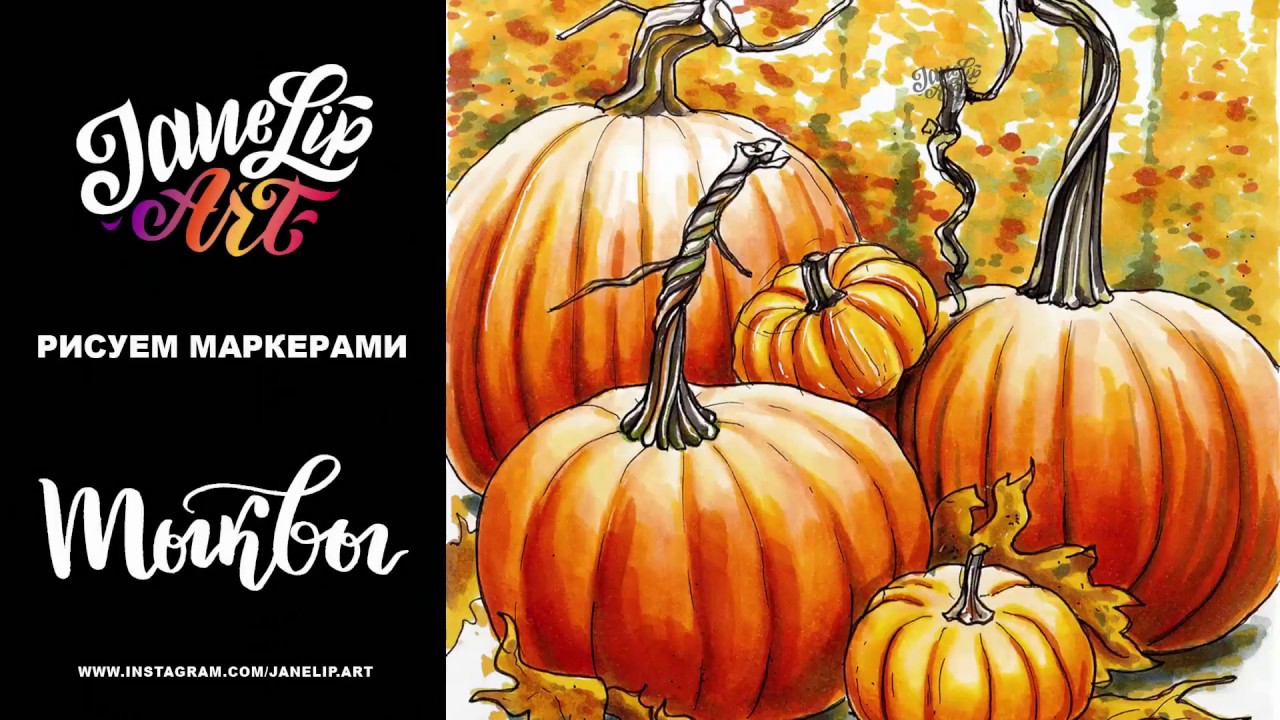 Рисуем тыквы спиртовыми маркерами