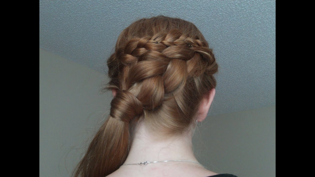 Dutch Braided Wrap Around Hairstyle into Side Wrap Around Ponytail