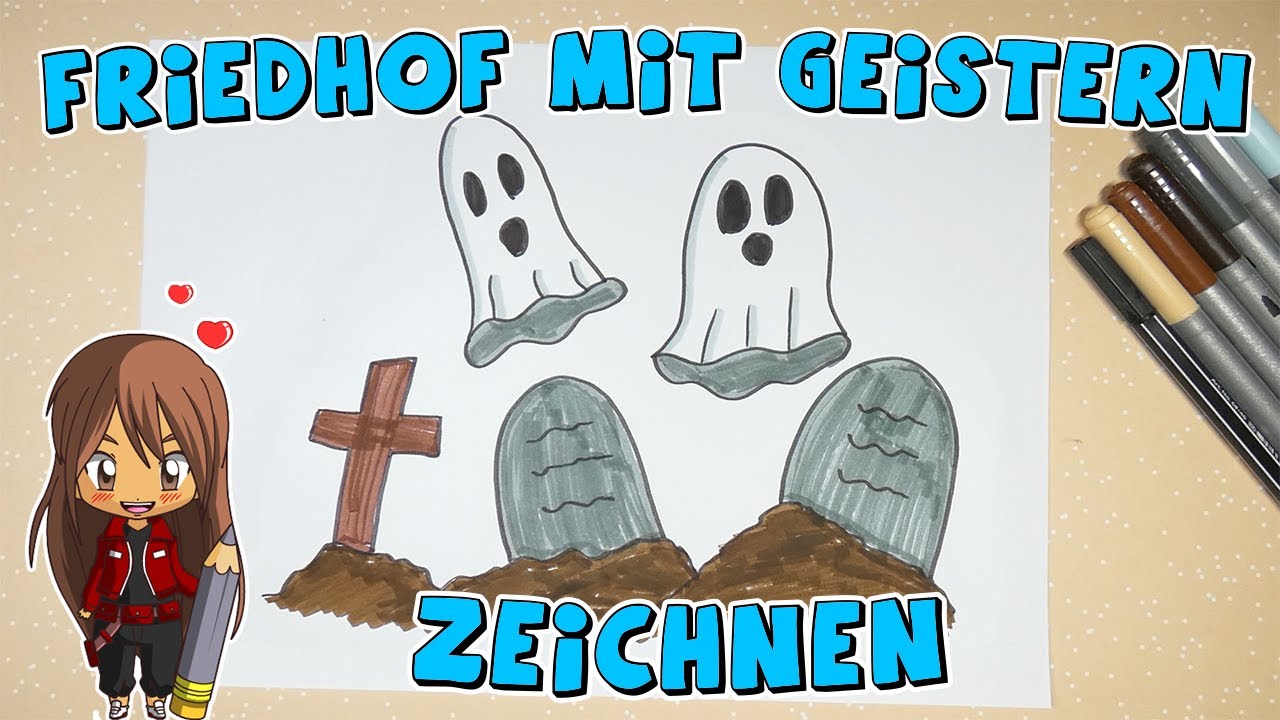 Friedhof mit Geistern einfach malen für Kinder | ab 7 Jahren | Malen mit Evi | deutsch