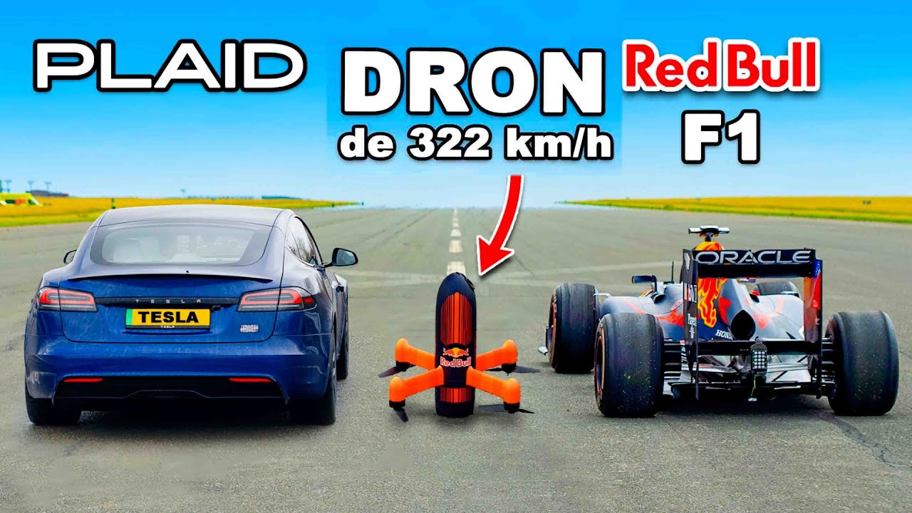 Tesla S Plaid vs dron F1 de 322 km/h: ARRANCONES