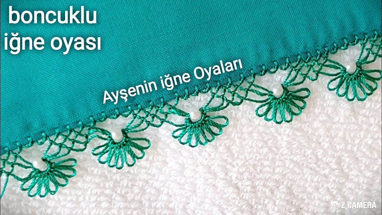 Düz yazmaya sıralı çok güzel boncuklu igne oyası modeli anlatımlı yapılışı