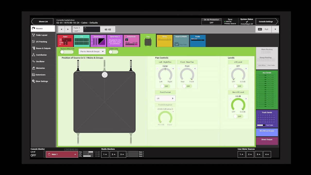 Calrec Summa Tutorial 2.6.1 Pan Screen Overview