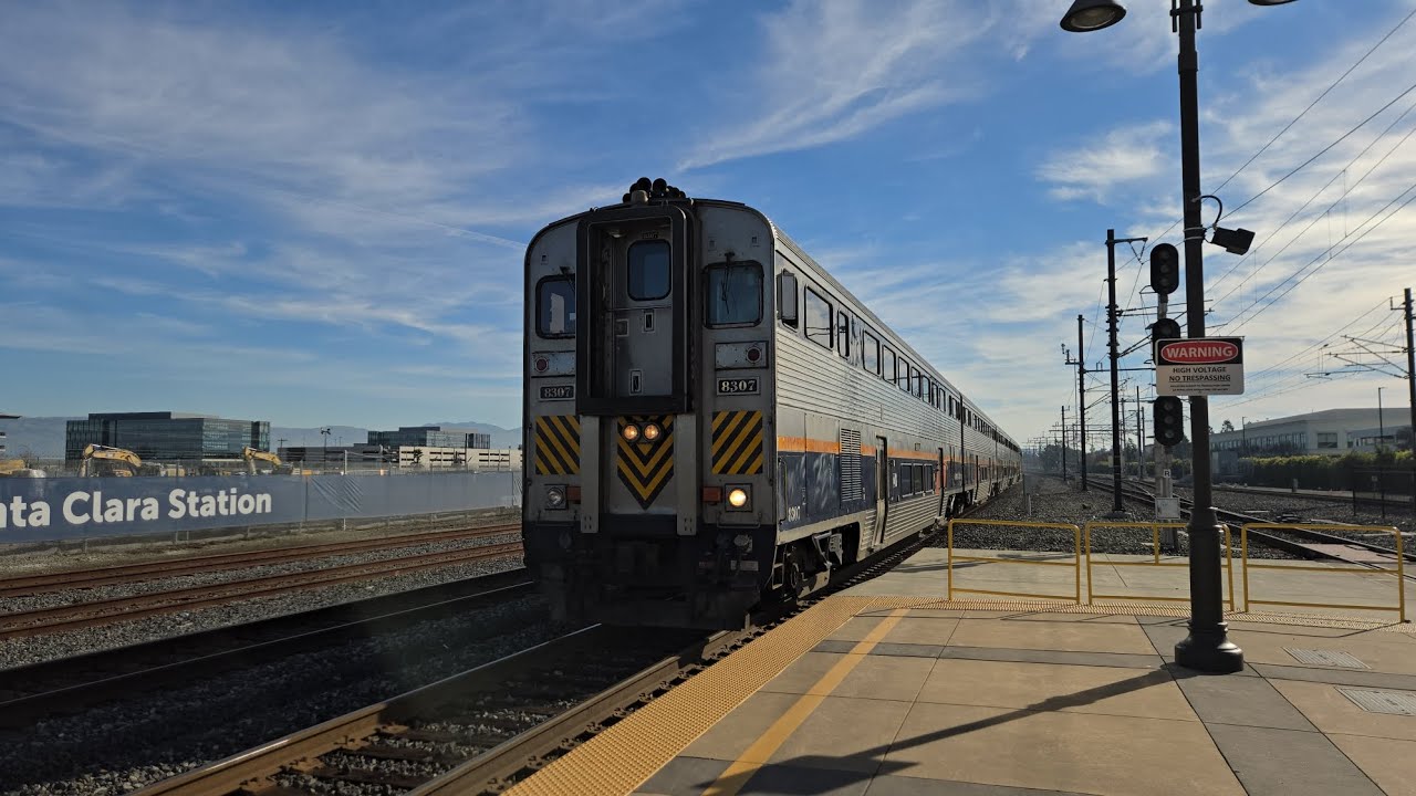 Amtrak Capitol Corridor #728 at Santa Clara Station with CDTX #8307 Cab Car and #2002 F59PHI