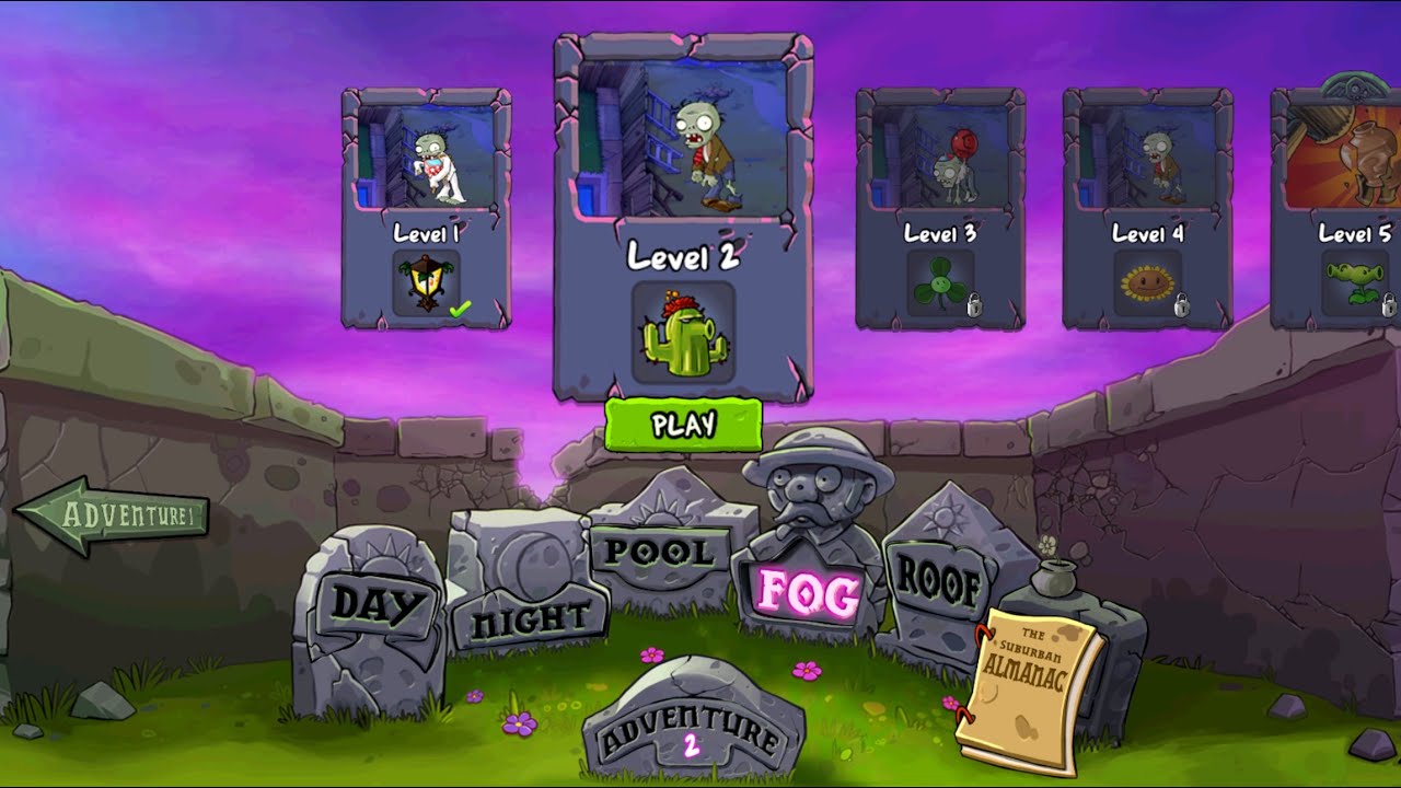 Plants versus zombies 🧟 Adventure 2/ Fog/ Level 2