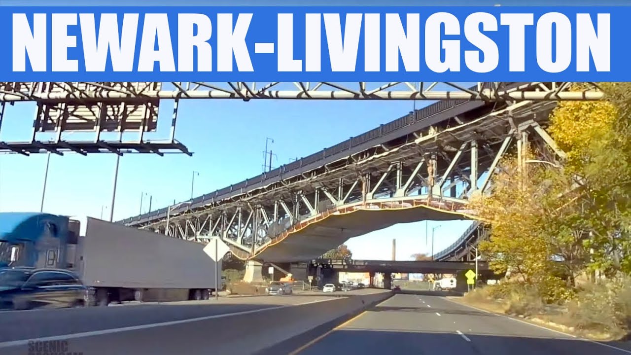 Newark & Harrison to Livingston, New Jersey drive (60fps)