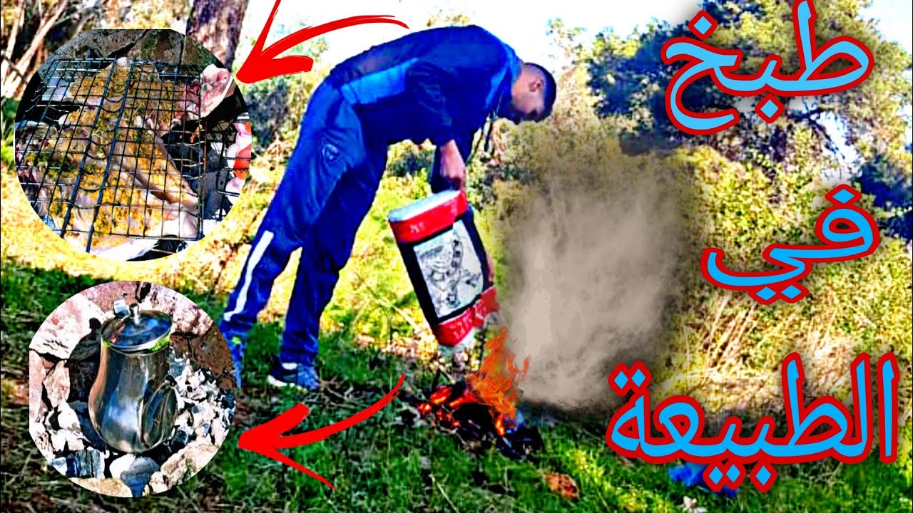 طبخ في الطبيعة دجاج وسمك على الفحم Making the lunch in the forest