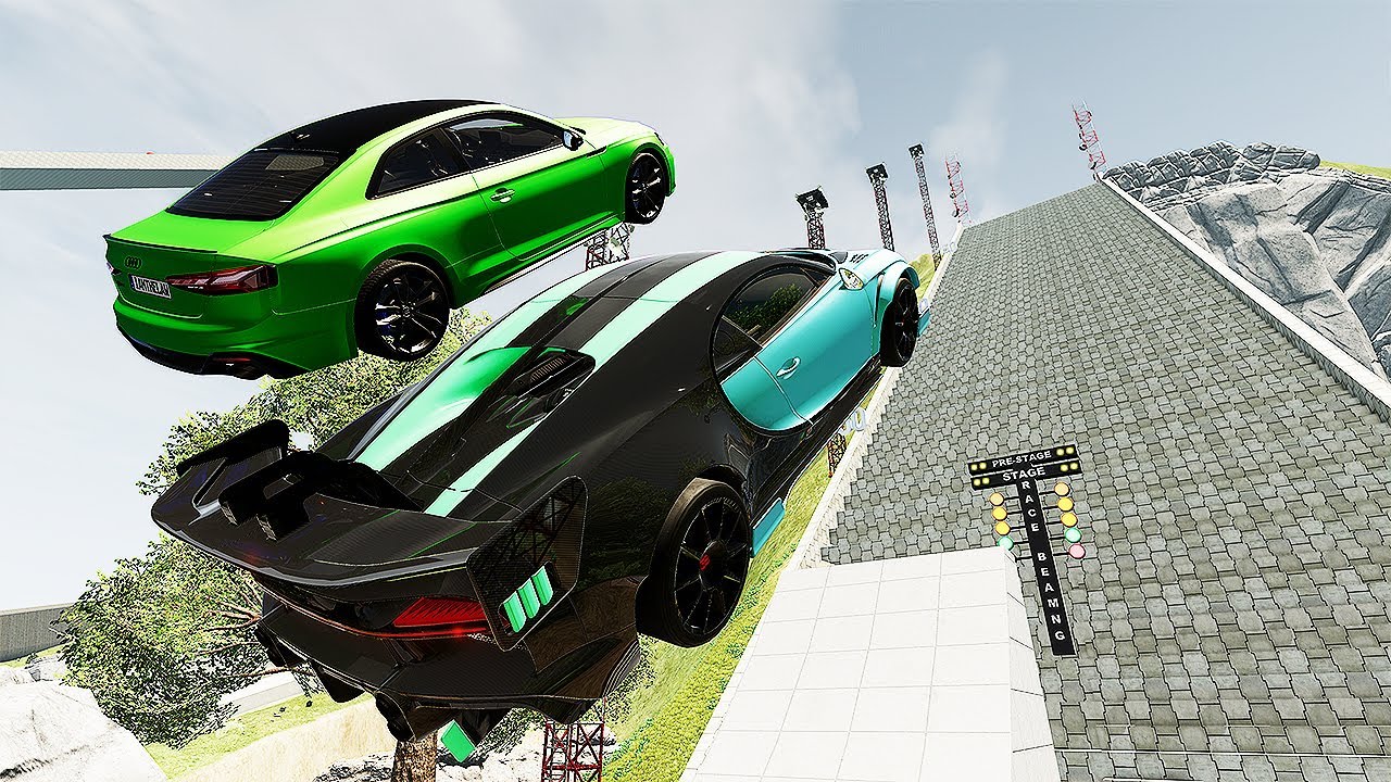 Cars Vs  High Mega Ramp Jump Parkour - Speed Car Crash - BeamNG Drive