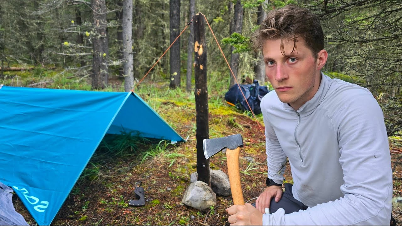A-Frame Tarp Shelter Camping in the Mountains — Deep in the Backcountry