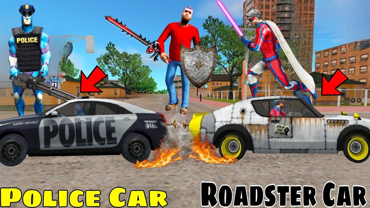 Rope Hero Police Car Vs Superhero Roadster Car Race in Rope Hero Vice Town | Gamer Blasty