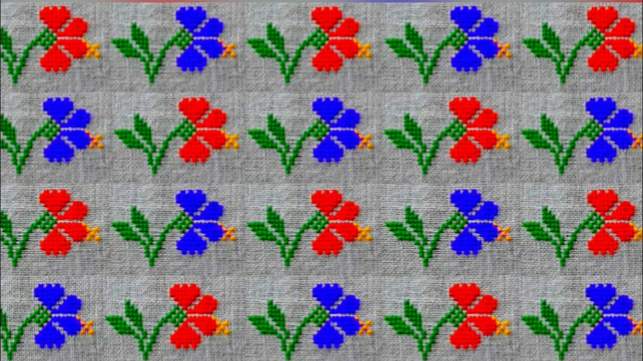Hibiscus cross stitch|ason design, ason selai design,how to,sittingmat,doormat,floormat,rugs design
