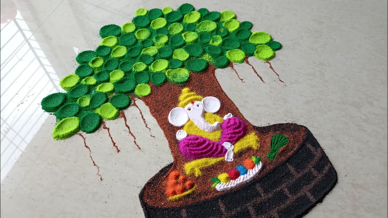 Ganesh chaturthi rangoli | Ganpati rangoli easy | Ganesha rangoli | easy trick | गणपती रांगोळी