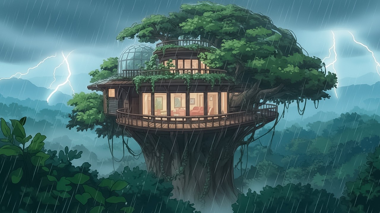 A Rainy Day with Thunder in Our Family Tree House | A Day in a Tree House | Ghibli-Style ASMR 🌿🏘️