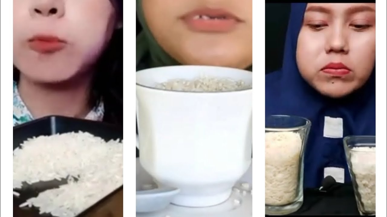 ASMR RAW RICE EATING || MAKAN BERAS MENTAH THE CUP and GLASS EATING , COMPILATION VIDIO EATING
