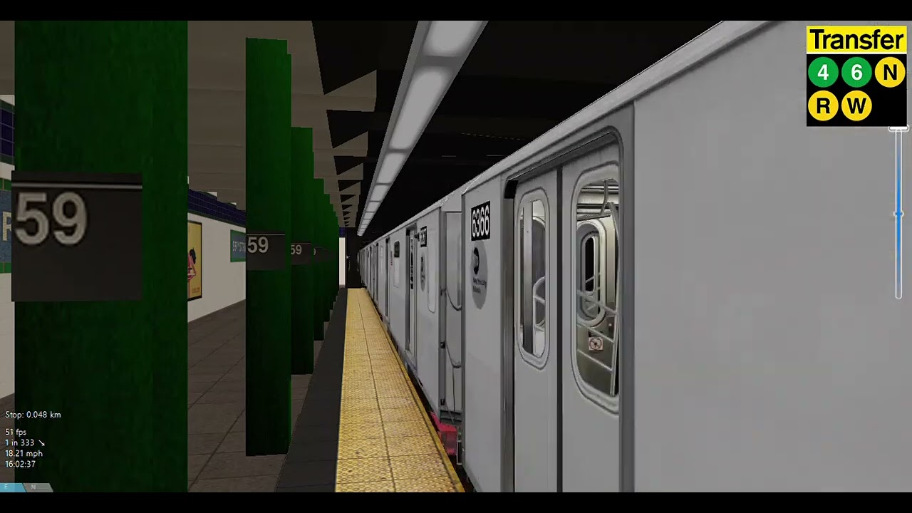 OpenBVE 2024: R142 5 Train @ 59 Street - Lexington Avenue