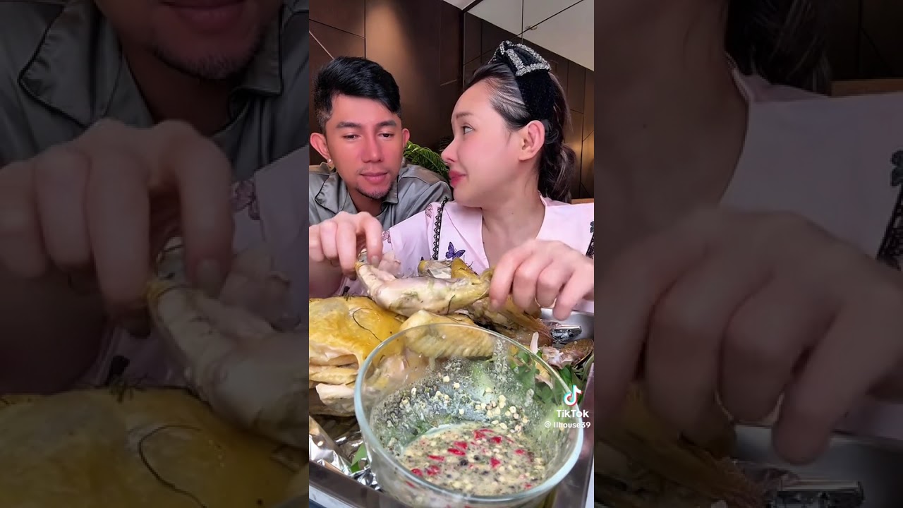 Ngân 98 thử thách ăn gà hấp lá chanh