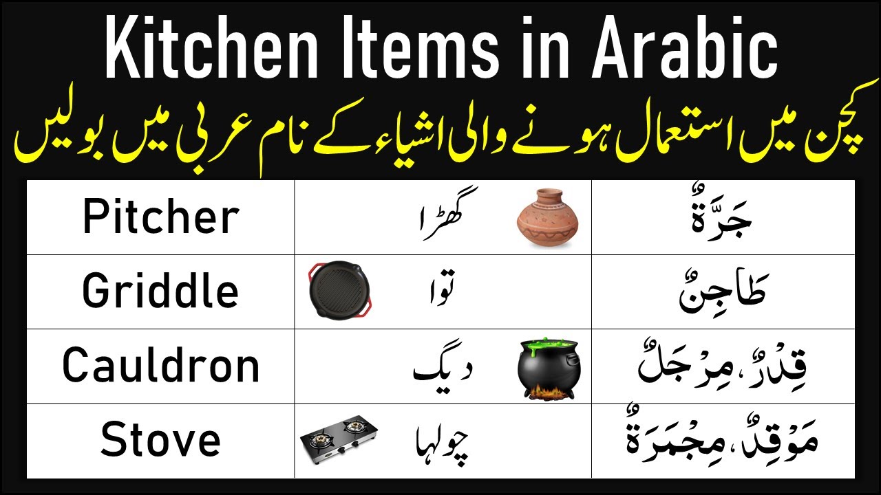 Kitchen Items in Arabic | Kitchen ka Full Saman Arabic English Aur Urdu Mein | Arabic Vocabulary