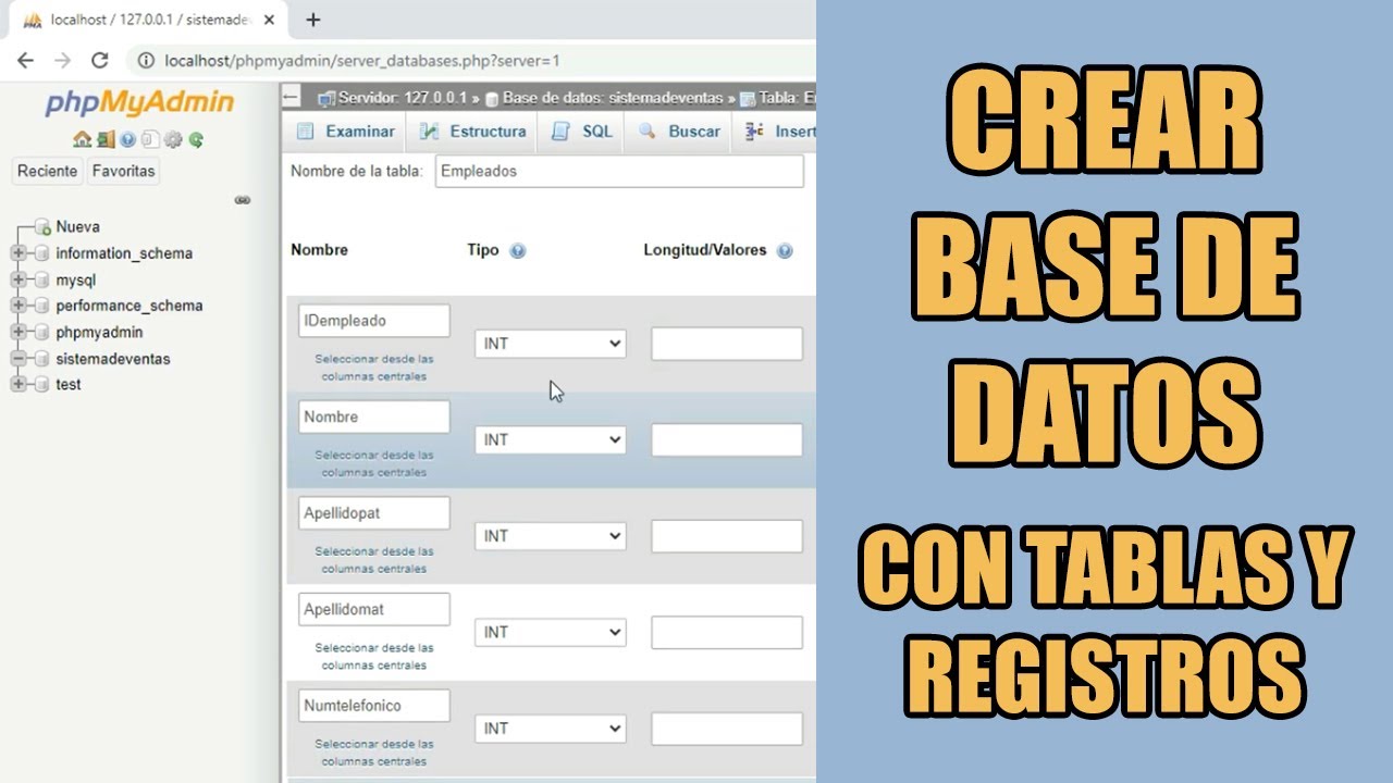 Crear base de datos con tablas y registros, en MySQL / phpMyAdmin