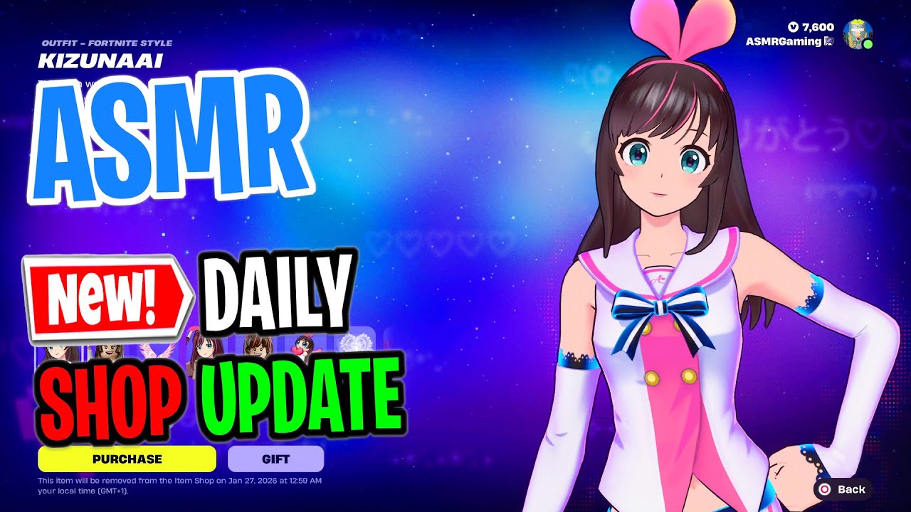 ASMR Fortnite Shop NEW KizunaAI Skin! Daily Update Today 🎮🎧 Relaxing Whispering 😴💤