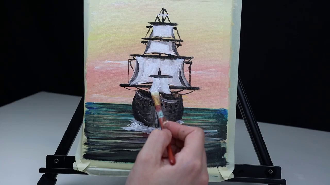 Easy acrylic painting of pirate ship for beginners