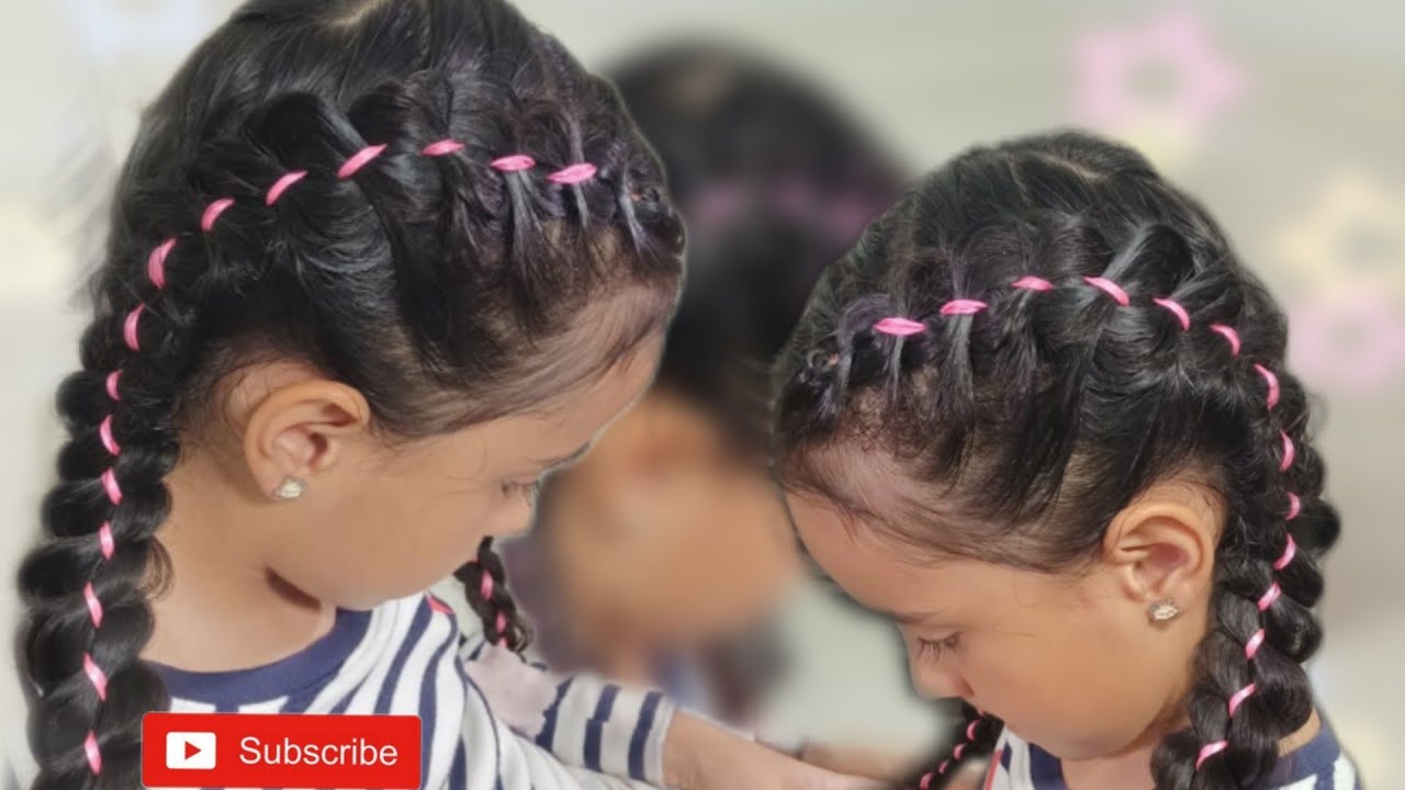 Trenza de 4 cabos con cinta .  ideas de peinado fácil y bonito para niñas