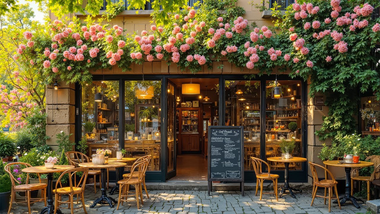 Charming European Spring Street Cafe 🌸 Gentle Jazz Music for Studying, Working & Focus