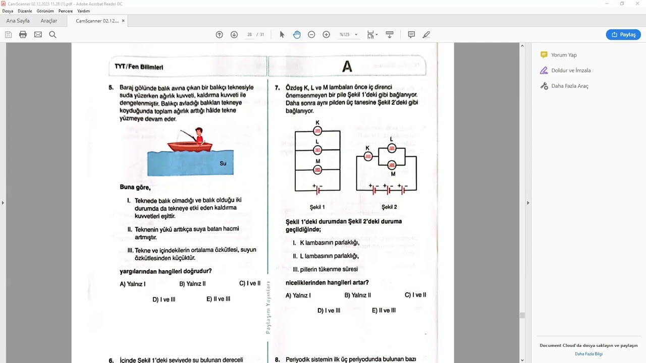Paylaşım TYT 8A fizik sorularının çözümü