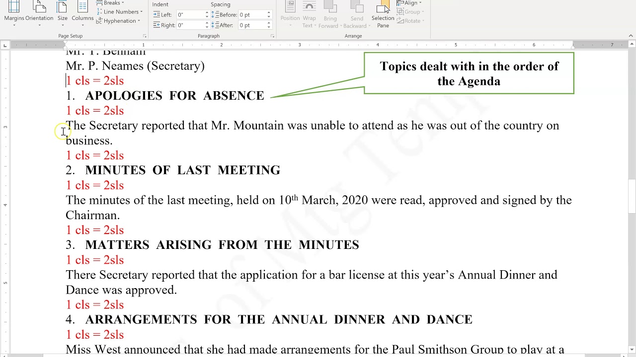 Minutes of Meetings - Document Preparation
