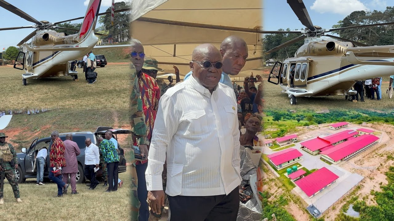 Here we go! Akuffo Addo arrives in Helicopter to finally commision agenda 111 hospitals in okere 👏