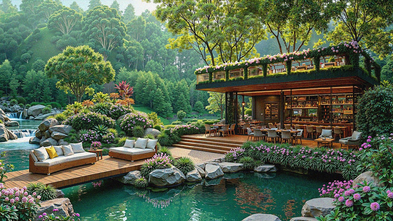 Outdoor Morning Jazz  | Gentle Jazz Melodies at a Villa with a Blooming Garden to Relieve Stress