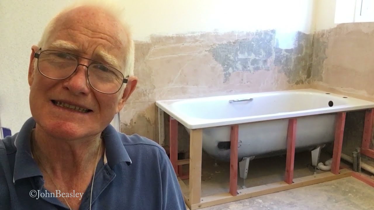 How To install a bath tub DIY method. Fitting steel bath and building secure frame for bath panels.