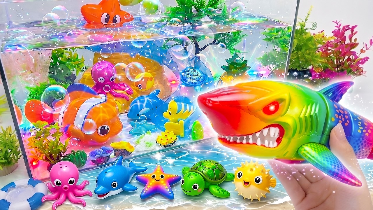 ASMR Satisfying Unboxing Rainbow Robo Shark Attack & Giant Aquarium Fish Tank Toys 🌈🦈Aqua Toys ASMR