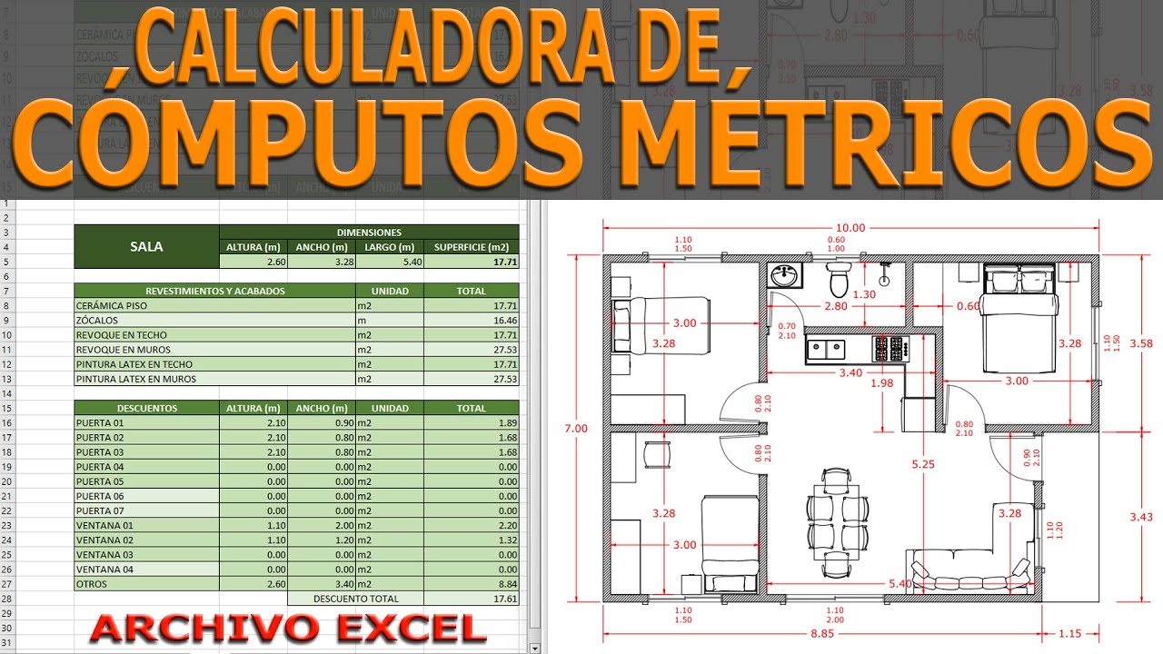 Calculadora de c&oacute;mputos m&eacute;tricos. Calcula materiales f&aacute;cilmente. Plantilla excel.