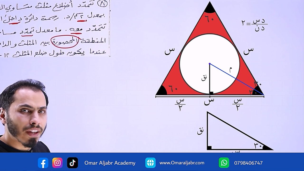 تمدد دائرة داخل مثلث - رياضيات معدلات مرتبطة بالزمن أنيميشن