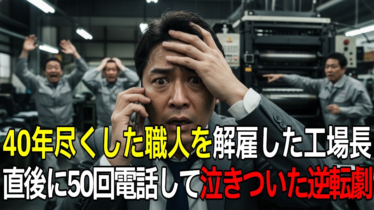 40年尽くした熟練職人を解雇した工場長。直後に工場が完全停止し、青ざめて50回電話をかけてきた悲惨な末路 [感動][朗読]
