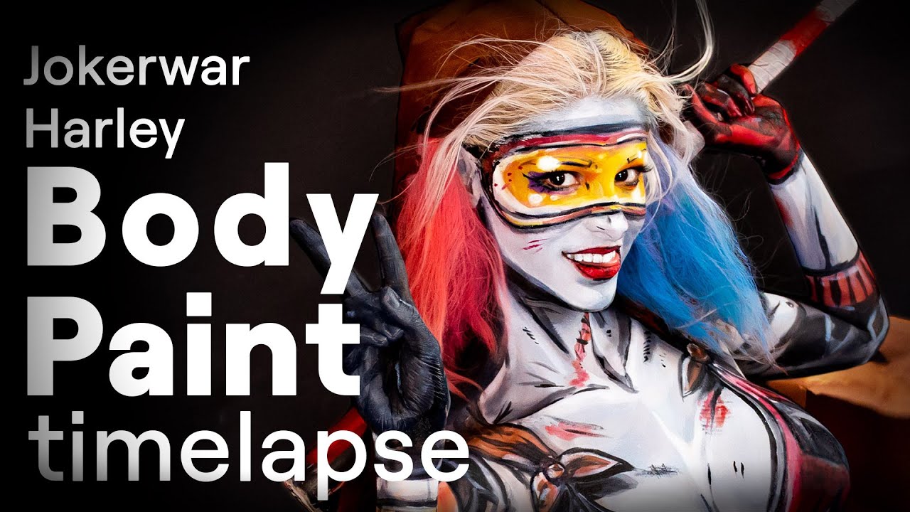 Harley Quinn Body Paint Transformation 🖤 Time lapse ❤️Tutorial & NFT art