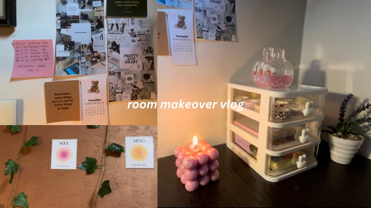 room transformation vlog 🧸: pinterest and pink themed, updating room wall and much more