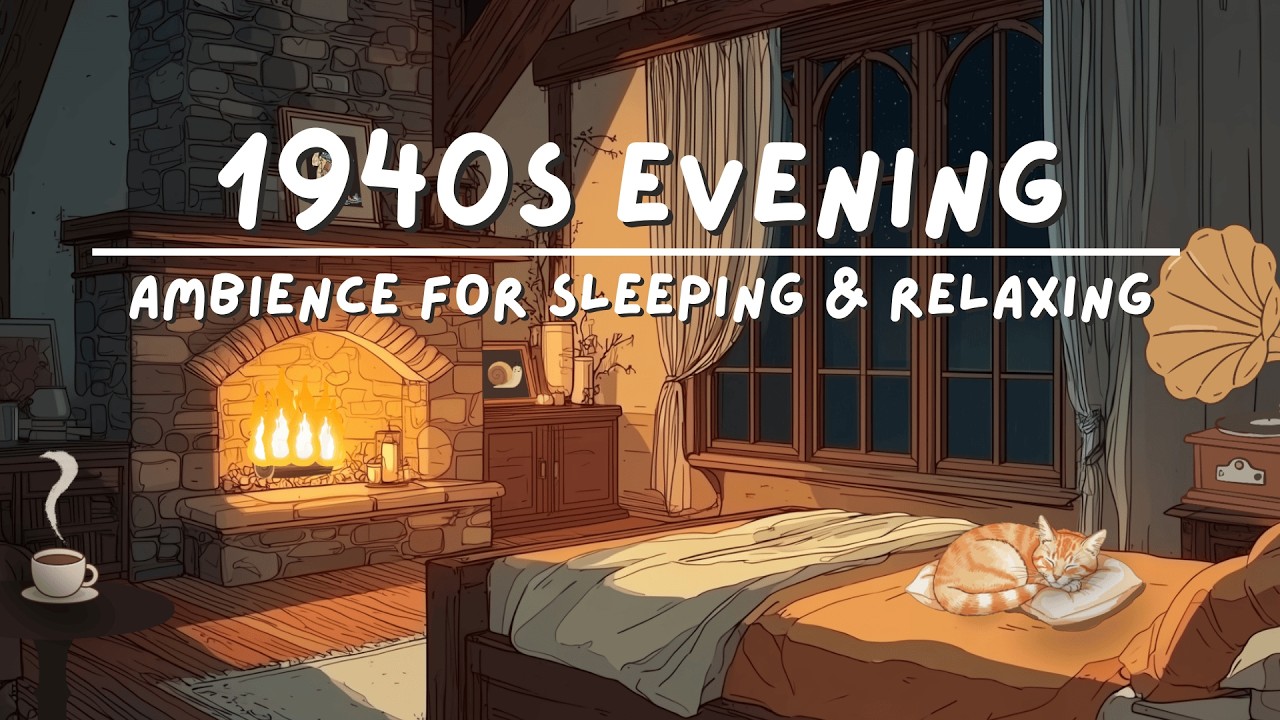 rainy 1940s evening with vintage oldies playing softly | ambience for sleeping and relaxing