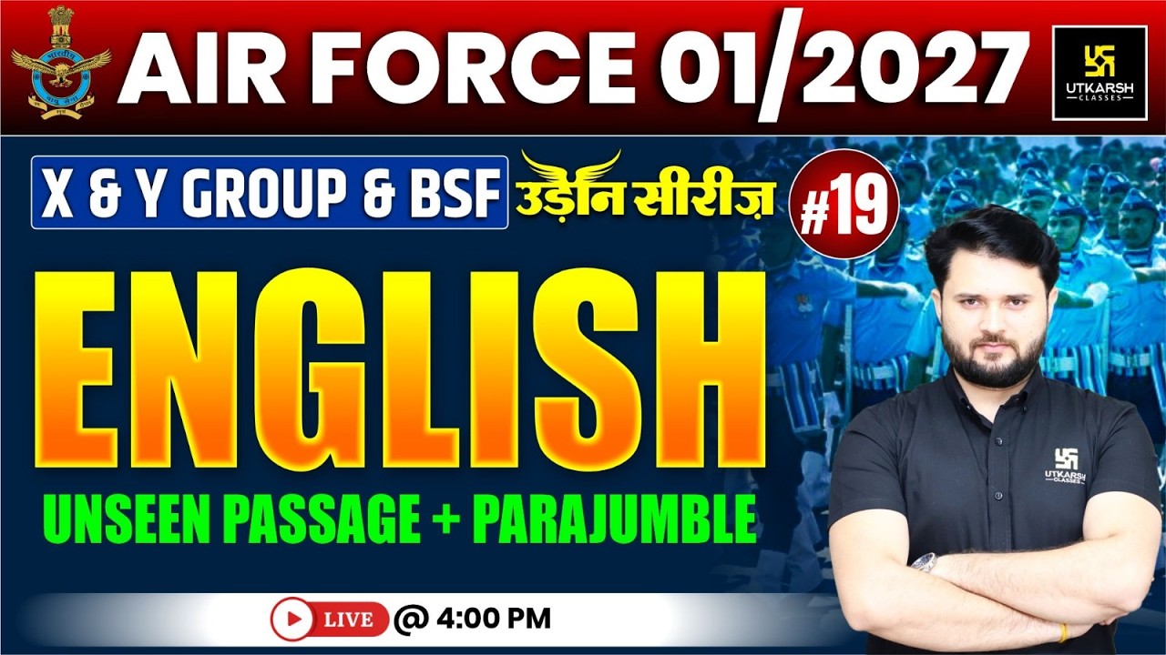 Airforce 01/2027 English 19 | Unseen Passage + Parajumble | Group X & Y | उड़ान सीरीज़ | Vikas Sir