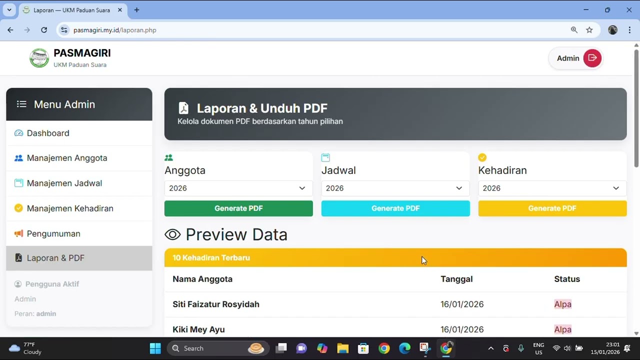 Demo Website UKM PASMAGIRI | Management Anggota