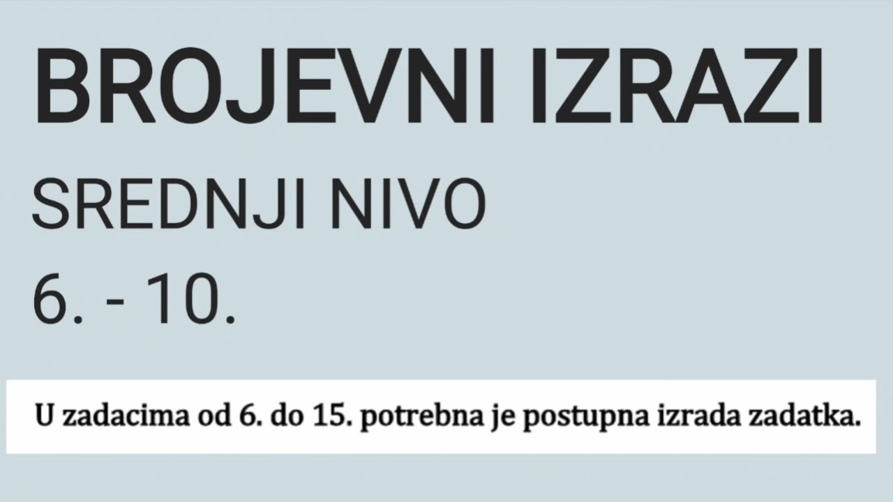 2. Brojevni  izrazi - srednji nivo I dio